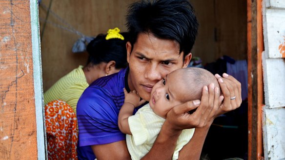 Rohingya refugees from Myanmar at shelters in Aceh Province, Indonesia, in January.  
