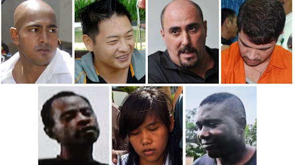 The nine death row inmates set to be executed on Tuesday. Top row from left: Myuran Sukumaran, Andrew Chan, Serge Atlaoui and Rodrigo Gularte. Bottom row from left: Raheem Agbaje Salami, Mary Jane Fiesta Veloso and Silvester Obiekwe Nwolise.  