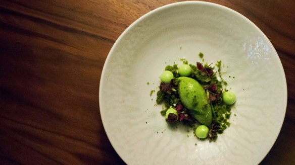 The Evergreen dessert (with sorrel, lemon basil, mint, shiso and parsley) is just one example of the highly inventive dishes at the wharfside LuMi Dining in Pyrmont.