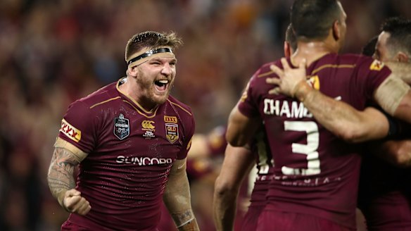 Losers have meetings: Josh McGuire celebrates at full time.
