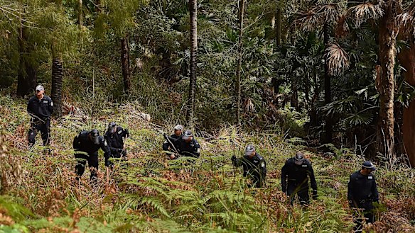 Police conducted a line search in the Royal National Park for the remains of Matthew Leveson in November.