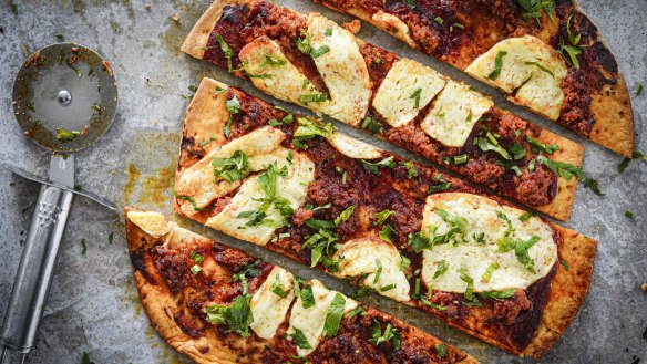 'Nduja and haloumi pizza takes seconds to throw together. 