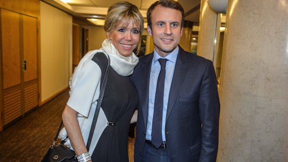 Emmanuel Macron, candidate for the French presidential elections and his wife Brigitte Macron. 