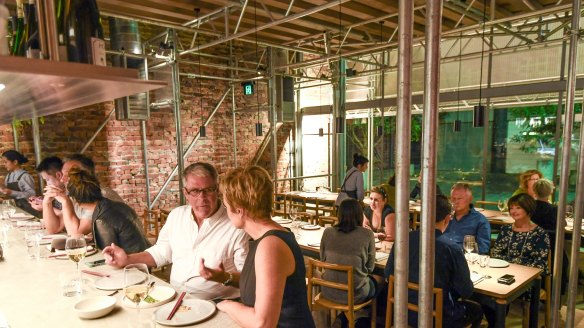 Scaffolding inside Sunda restaurant in Melbourne.