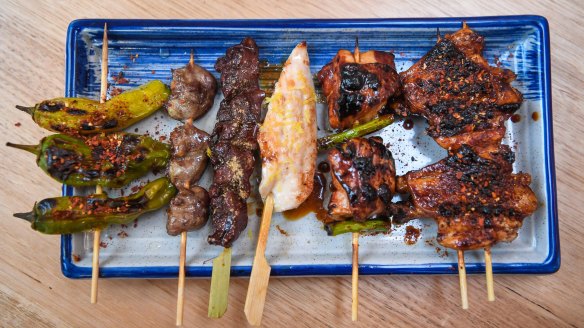 Assorted yakitori skewers at Benchwarmer.