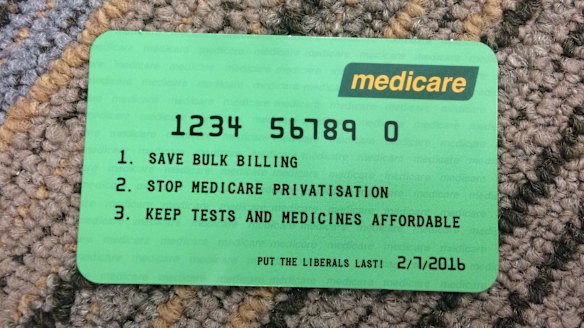 A mock Medicare card distributed by the ACTU.