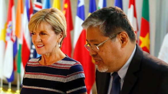 Foreign Minister Julie Bishop with acting Philippine Foreign Affairs Secretary Enrique Manalo in Manila last Thursday.