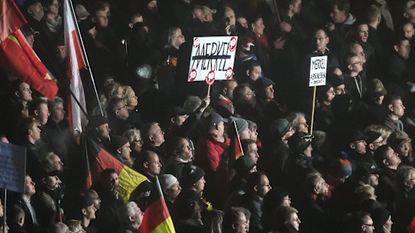 Thousands at an anti-refugee protest in Erfurt, central Germany, on Wednesday. 