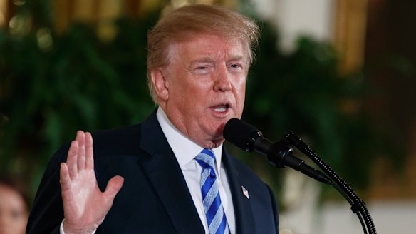 President Donald Trump speaks during the Public Safety Medal of Valor awards ceremony in the East Room of the White House.