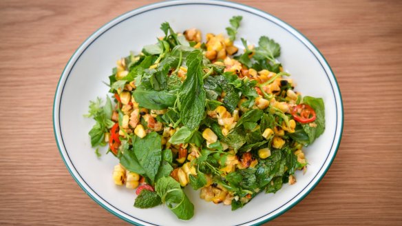 Corn with herbs, chillies, preserved lemon and ras el hanout.