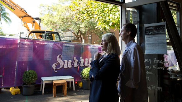 Amelia and David Birch outside their business, The Book Kitchen. They save the cafe's revenue has more than halved since construction began.