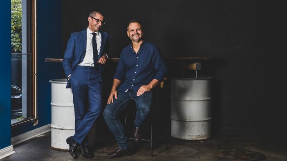 Fink CEO Jeremy Courmadias (left) and chef and co-owner Lennox Hastie at the Surry Hills site that will become Gildas.
