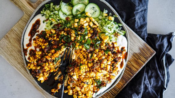 Tandoori butter corn with cheat's raita.