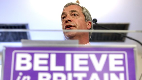 UK Independence Party leader Nigel Farage campaigning for Britain to leave the EU. 