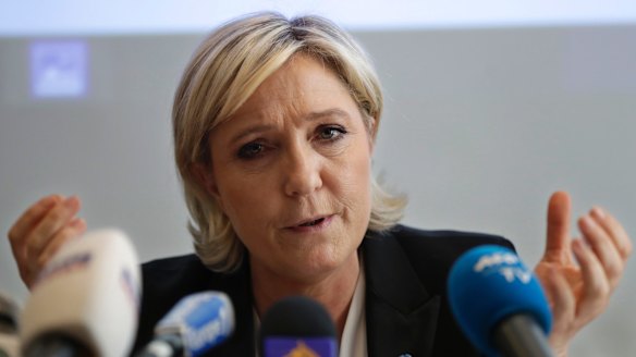 French far-right presidential candidate Marine Le Pen speaks during a press conference in Beirut.