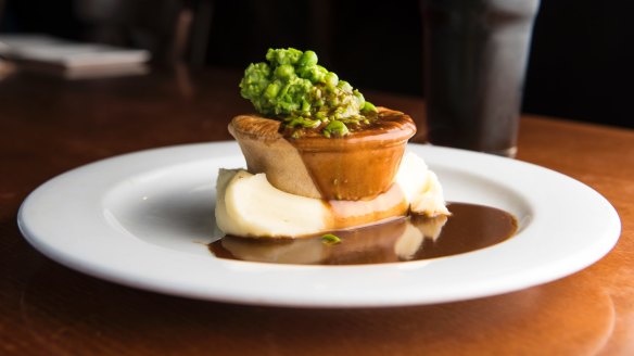 Pie and peas with a pint.