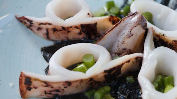 Grilled calamari with squid ink.