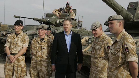 Tony Blair visits troops in Iraq on December 22, 2005.