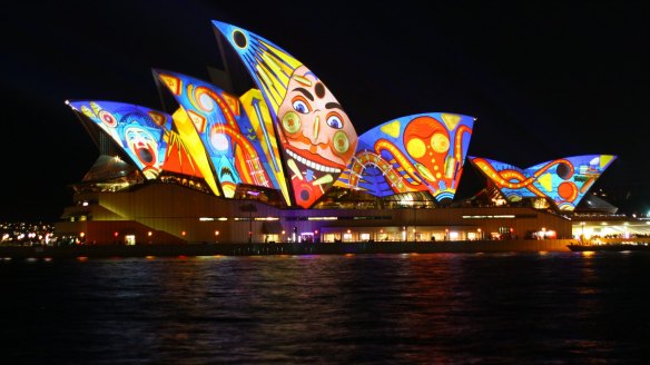The Sydney Opera House lit up for Vivid. 
