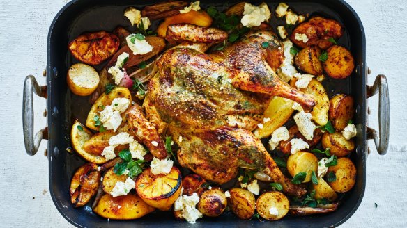 One-tray wonder: Greek lemony roast chicken.