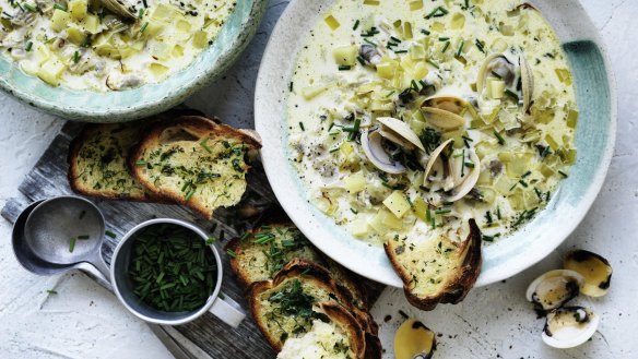 Dig in: Clam and saffron chowder.