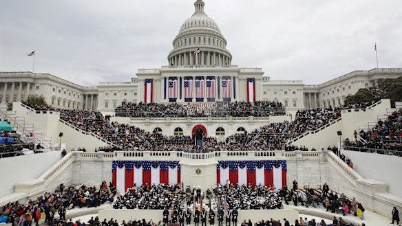 President Donald Trump delivers his inaugural address after being sworn in as the 45th president of the United States.