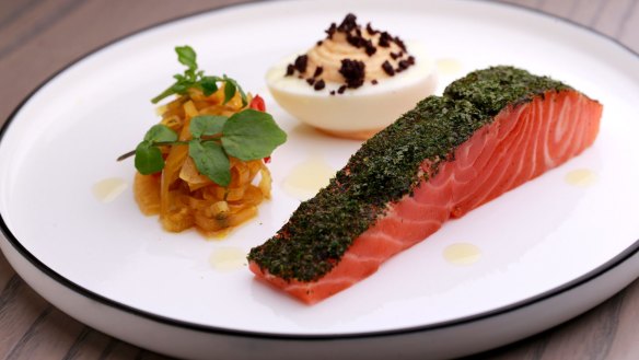 Smoked Petuna ocean trout, devilled egg and fennel pickle.