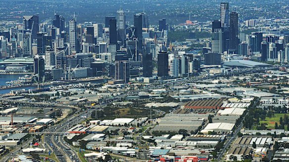 An aerial view of the new Fishermans Bend precinct, taken this month. 