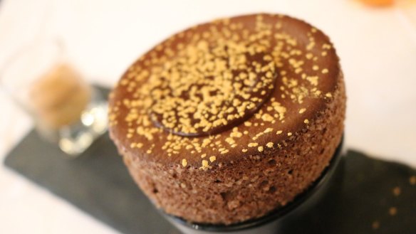Chocolate sprinkled with gold dust, at Auberge Nicolas Flamel, a restaurant in the oldest house in Paris.