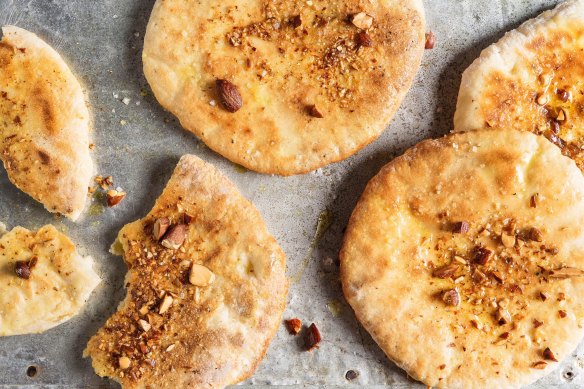Pita bread with crushed almonds.