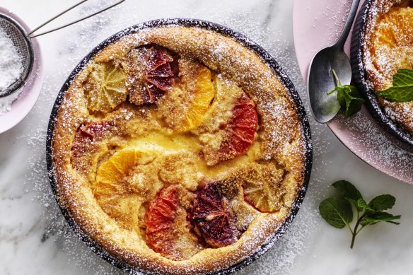 Citrus and almond clafoutis.