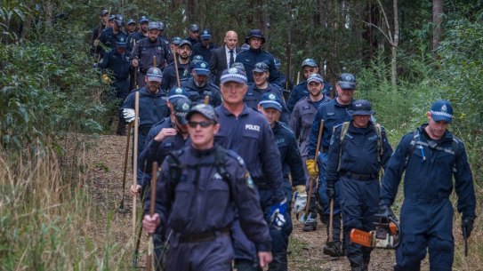 Police returning after their first day of a large-scale forensic search in bushlands, Kendall. as part of ongoing investigations into the 2014 disappearance of William Tyrrell. 13th June 2018 Photo Louise Kennerley SMH