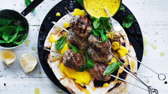 Jill Dupleix's chicken kofte skewers with with turmeric tahini.