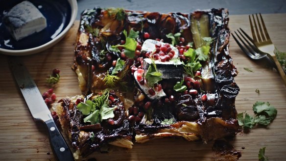 Caramelised onion, eschallot, leek and fennel tart.