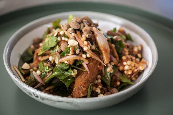 Caramelised carrot, honey, harissa, smoked almonds and pearl cous cous.