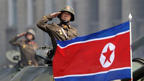 North Korean soldiers during a military parade in Pyongyang.