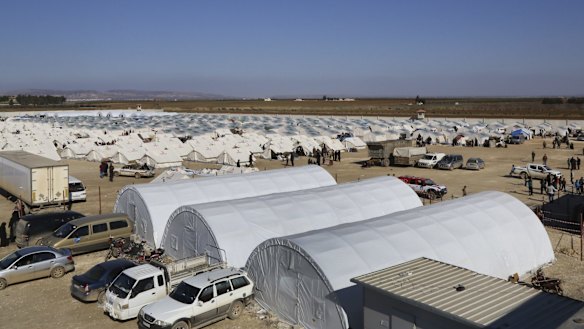 A temporary refugee camp for displaced Syrians in northern Syria, near the Bab al-Salameh border crossing with Turkey. 