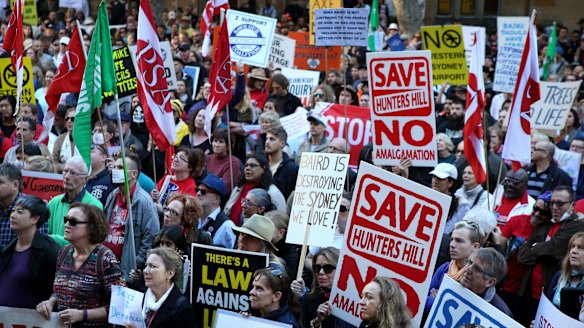 Protestors gather in Sydney's CBD to oppose the draconian laws and polices of NSW Premier Mike Baird and his government.