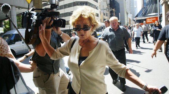 Anne Melocco leaving court after her husband was sentenced to two and a half years jail in 2005. 