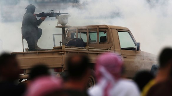 An Emirati soldier fires blanks as part of a military exercise in Abu Dhabi, UAE, last week during a major military exercise as the nation fights alongside Saudi troops in Yemen.