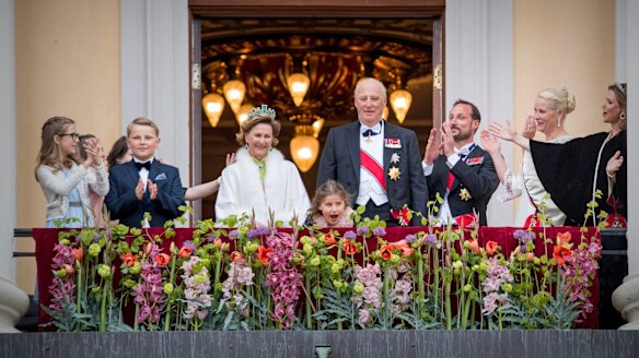 Norway's Queen Sonja and King Harald with their family. Prince Sverre Magnus is second from right.