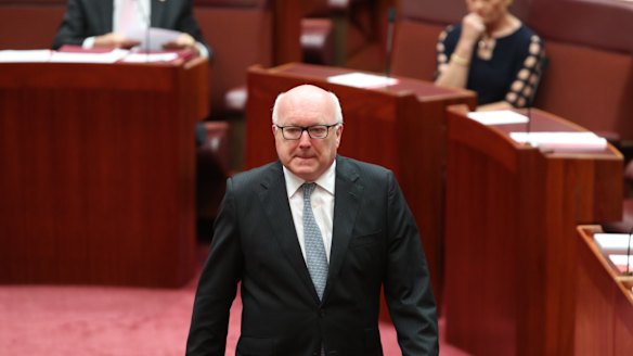 Attorney-General Senator George Brandis in the Senate at Parliament House.