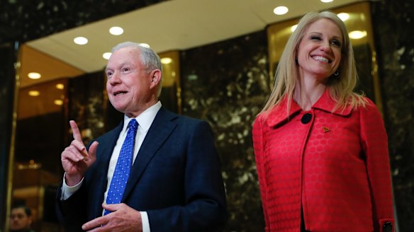 Senator Jeff Sessions and Kellyanne Conway, campaign manager for President-elect Donald Trump on Thursday.