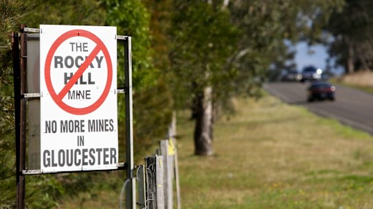 A protest sign in Forbesdale, near Gloucester, opposing the proposed Rocky Hill coal mine.