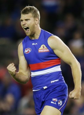Pumped: Jake Stringer of the Bulldogs.