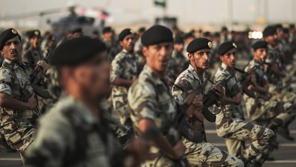 Saudi security forces take part in a military parade in preparation for the annual Hajj pilgrimage in Mecca, Saudi Arabia in September. 