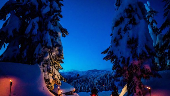SNOWMOBILE TO DINNER

Mount Sproatt is one of the few peaks around Whistler that's licensed for snowmobiles. On this sunset dinner tour, you'll drive up a 15-kilometre winding trail, past pillowy snowdrifts and through dense, foreboding forest. Once inside the rustic, candlelit Sproatt cabin, enjoy a hearty three-course feast of hot soup, juicy Angus steak and a homemade dessert. After dinner, jump back on the snowmobiles for an eerie return journey along undulating tree-lined trails at night.

See canadianwilderness.com