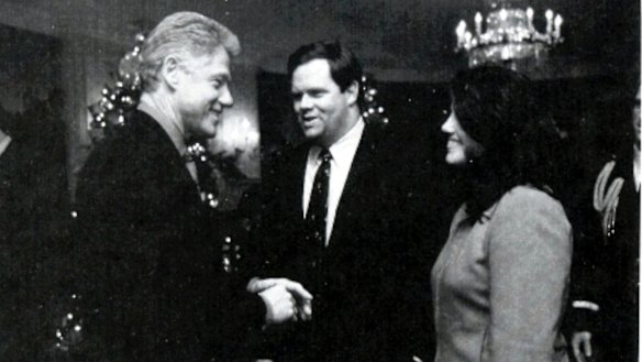 White House photo showing then president Clinton talking with Monica Lewinsky in 1998.