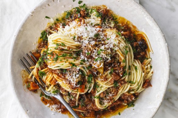 Sneak plenty of vegies into this 50/50 bolognese sauce.