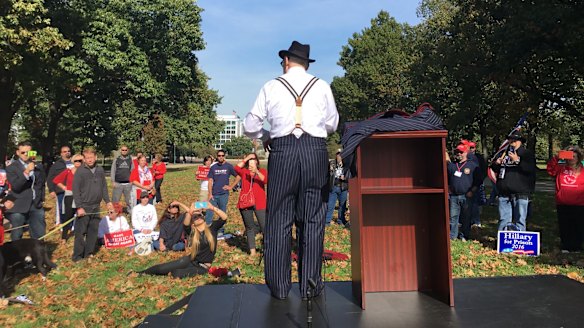 Party man: Roger Stone strips down in aid of the Trump campaign.